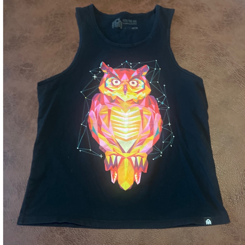 Into The AM Black Tank Top‎ Men's Geometric Owl Graphic Print Size M